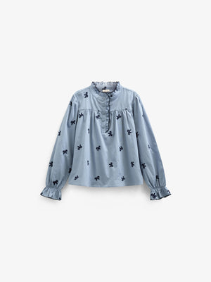 Poplin-bluse med broderi - Kids - Blue | 100675 Adison