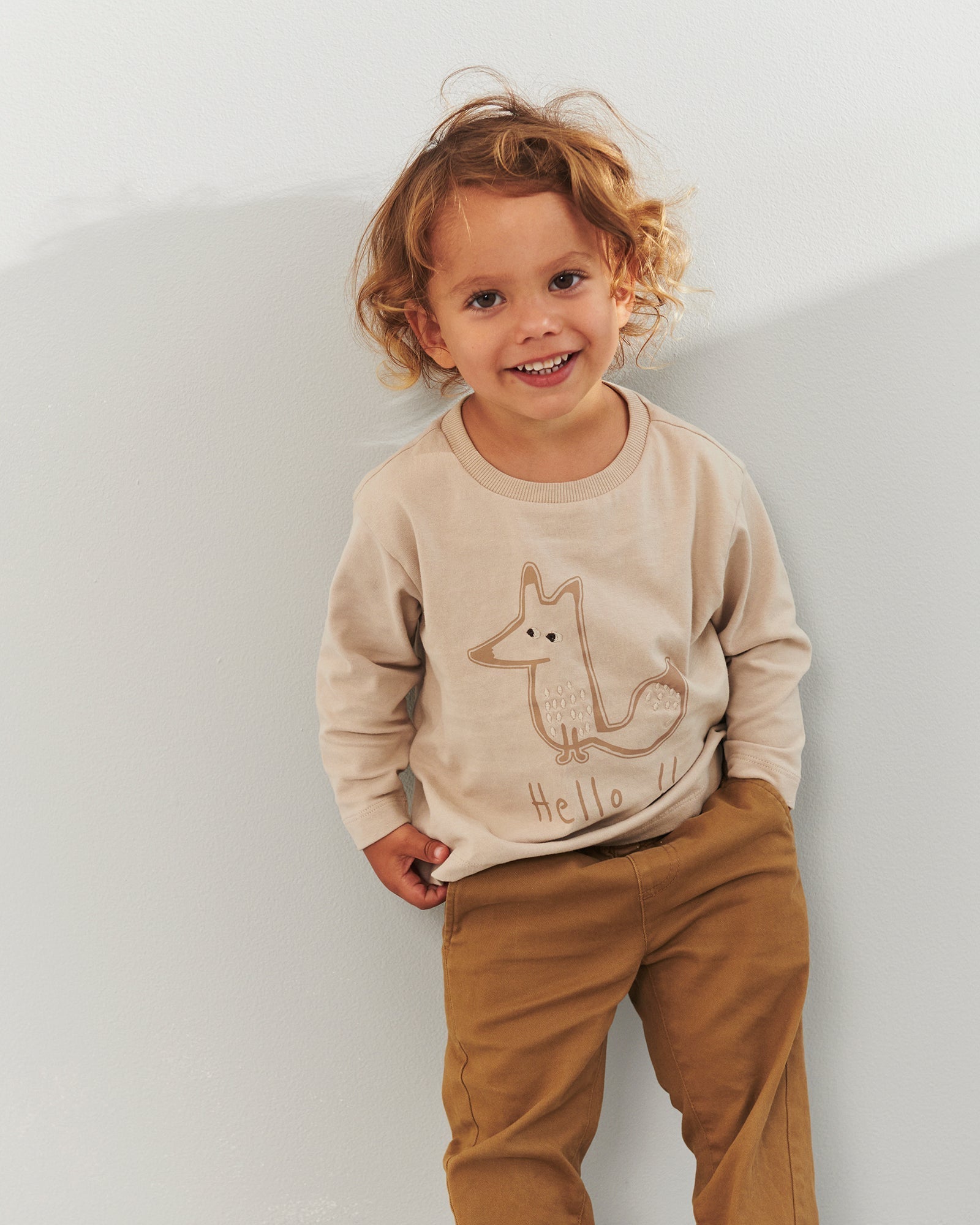 Foxie langærmet T-shirt - Little - Beige