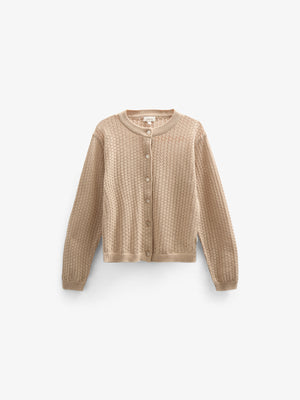 Bomulds Cardigan i pointelle strik - Kids - Caffe Latte | 100683 Esme