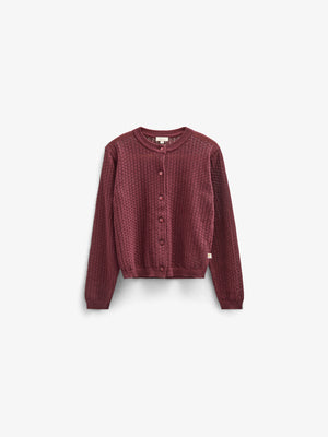 Bomulds Cardigan i pointelle strik - Kids - Burgundy | 100685 Esme