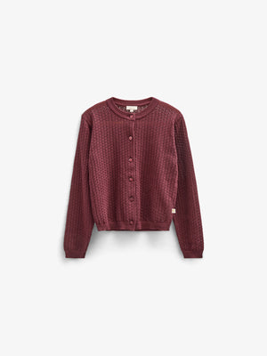 Bomulds Cardigan i pointelle strik - Kids - Burgundy | 100685 Esme