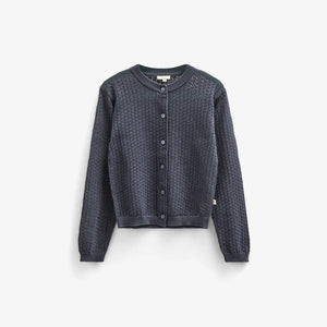 Bomulds Cardigan i pointelle strik - Kids - Navy | 100687 Esme