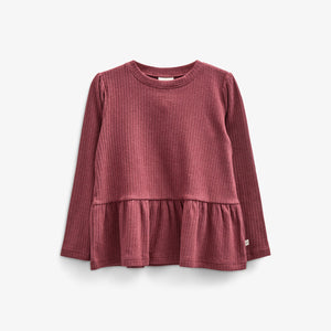 Blød Ribbluse med Peplum - Kids - Burgundy Melange | 100700 Alana