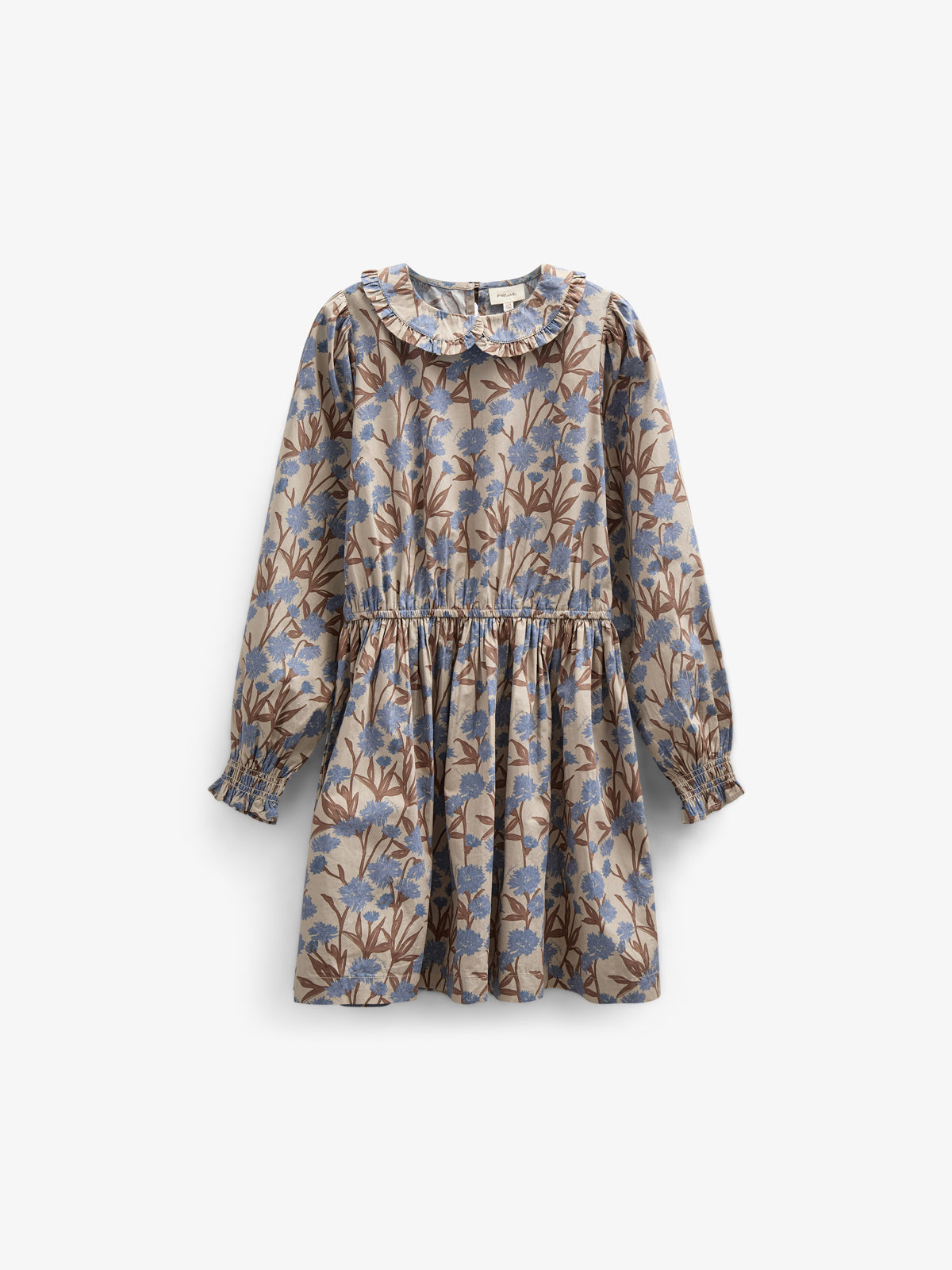 Kjole i bomulds-poplin med Print og elastik i taljen - Tween - Blue / Brown | 100719 Amy