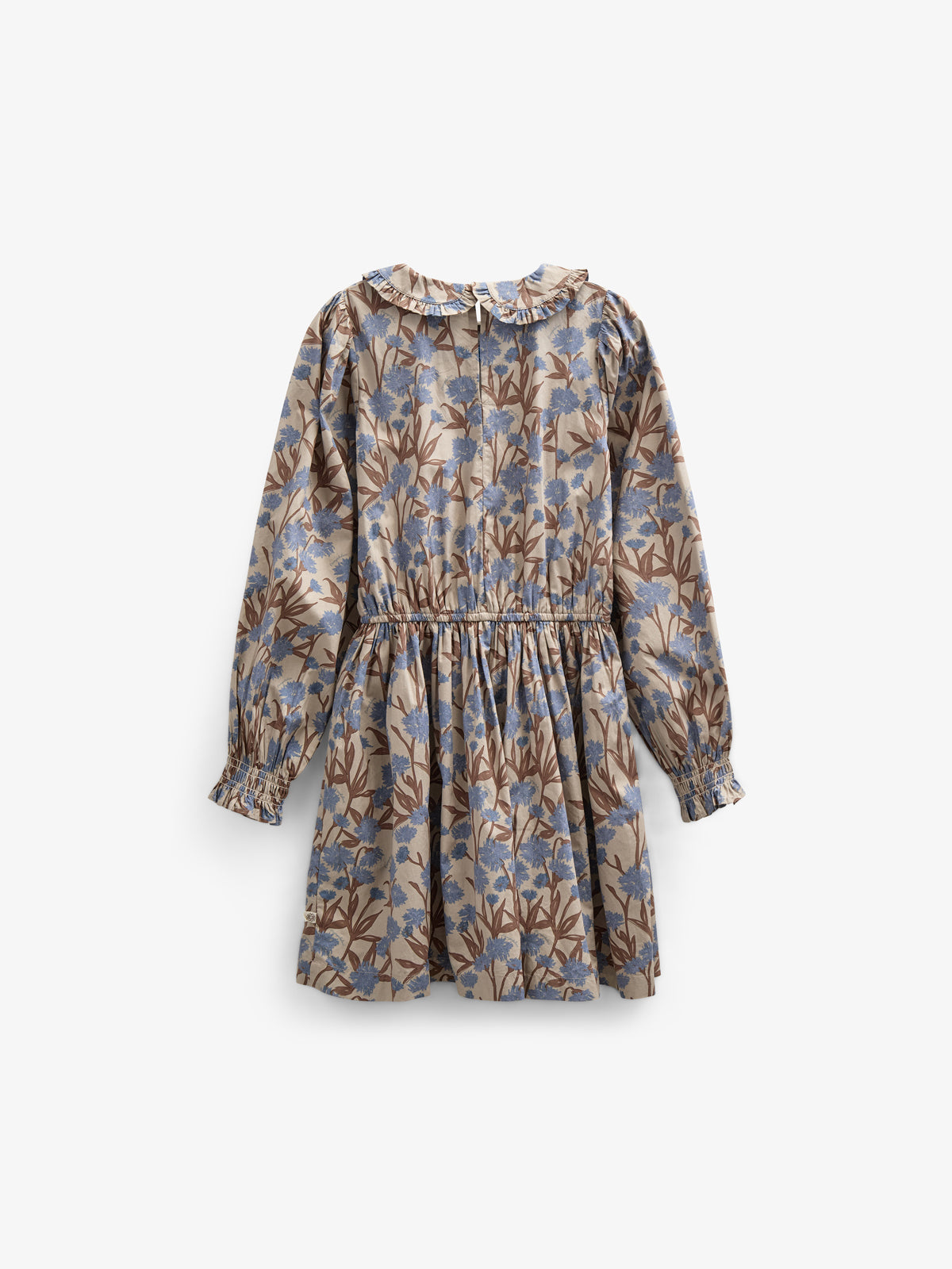 Kjole i bomulds-poplin med Print og elastik i taljen - Tween - Blue / Brown | 100719 Amy