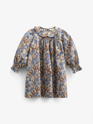 Kjole i bomulds-poplin med Print og elastik i taljen - Kids - Blue / Brown | 100721 Amy