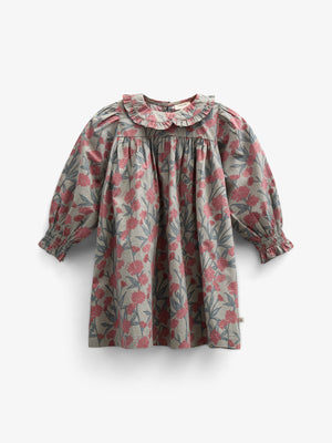 Kjole i bomulds-poplin med Print og elastik i taljen - Kids - Rose / Green | 100722 Amy