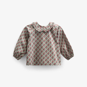 Bluse i bomulds-poplin med Print - Kids - Green w. Vintage Red | 100725 Amine