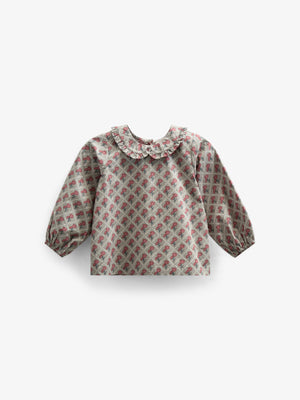 Bluse i bomulds-poplin med Print - Kids - Green w. Vintage Red | 100725 Amine