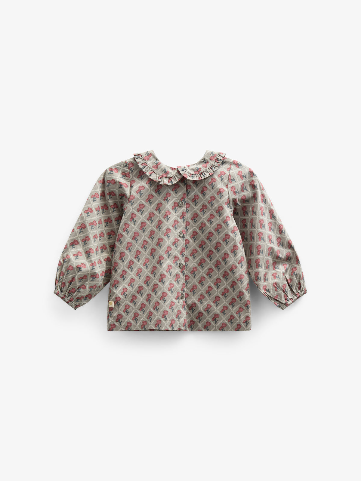 Bluse i bomulds-poplin med Print - Kids - Green w. Vintage Red | 100725 Amine