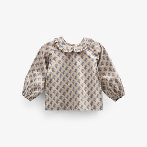 Bluse i bomulds-poplin med Print og Krave - Kids - Caffe Latte w. Blue | 100726 Amine