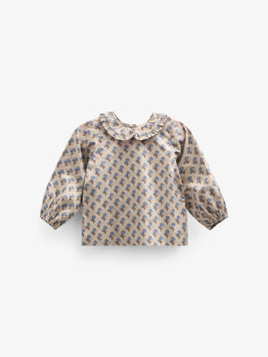 Bluse i bomulds-poplin med Print og Krave - Kids - Caffe Latte w. Blue | 100726 Amine