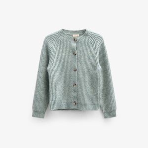 Cardigan i Uldmix - Kids - Green Melange | 100747 Cork