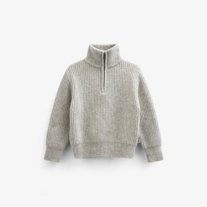 Sweater i Uldmix med kort lynlås - Kids - Grey Melange | 100752 Adam
