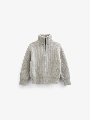 Sweater i Uldmix med kort lynlås - Kids - Grey Melange | 100752 Adam
