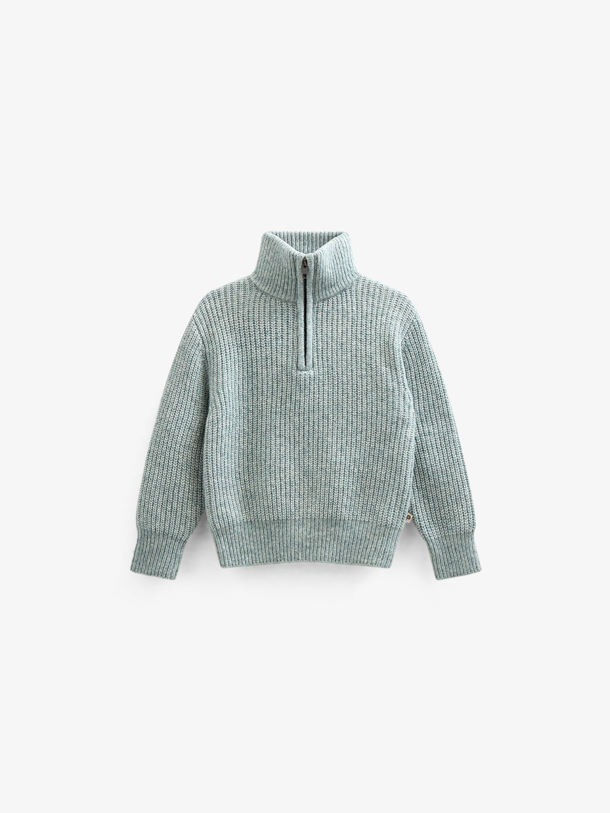 Sweater i Uldmix med kort lynlås - Kids - Green Melange | 100754 Adam
