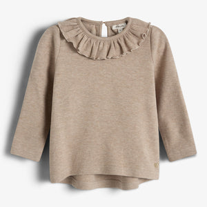 Bluse med Pierrot-krave i plysjersey - Little - Beige Melange