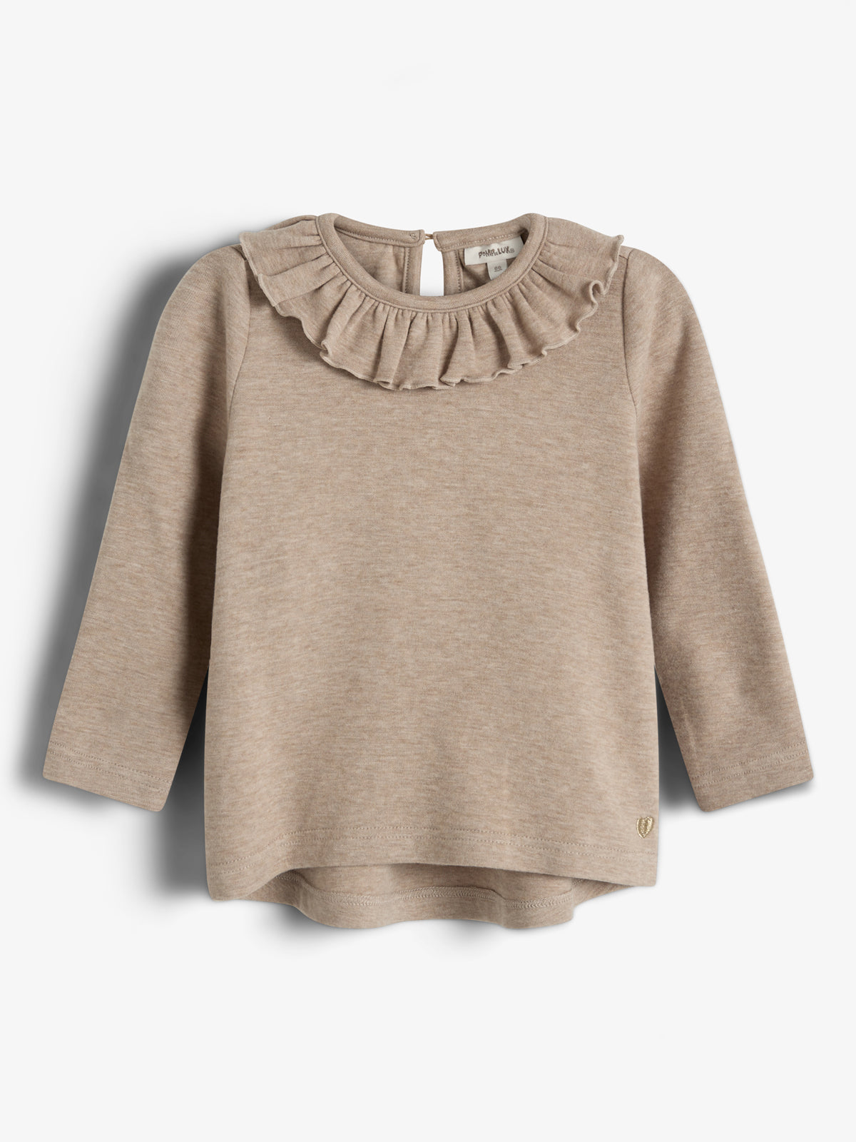 Bluse med Pierrot-krave i plysjersey - Little - Beige Melange