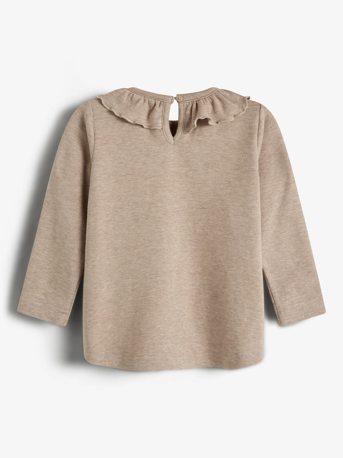 Bluse med Pierrot-krave i plysjersey - Little - Beige Melange