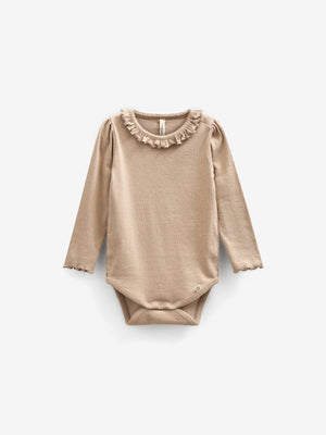 Langærmet Rib Bodysuit i Modal med picot-kant - Kids - Caffe Latte | 100784 Mia