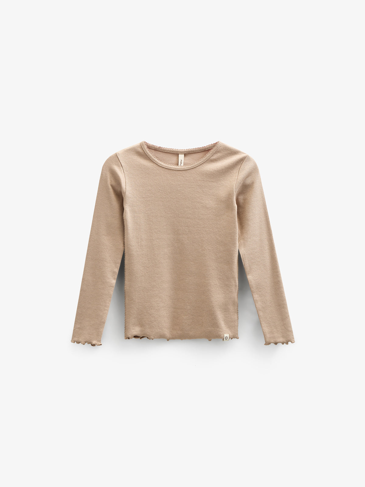Langærmet Rib T-shirt i Modal med picot-kant - Tween - Caffe Latte | 100787 Mia