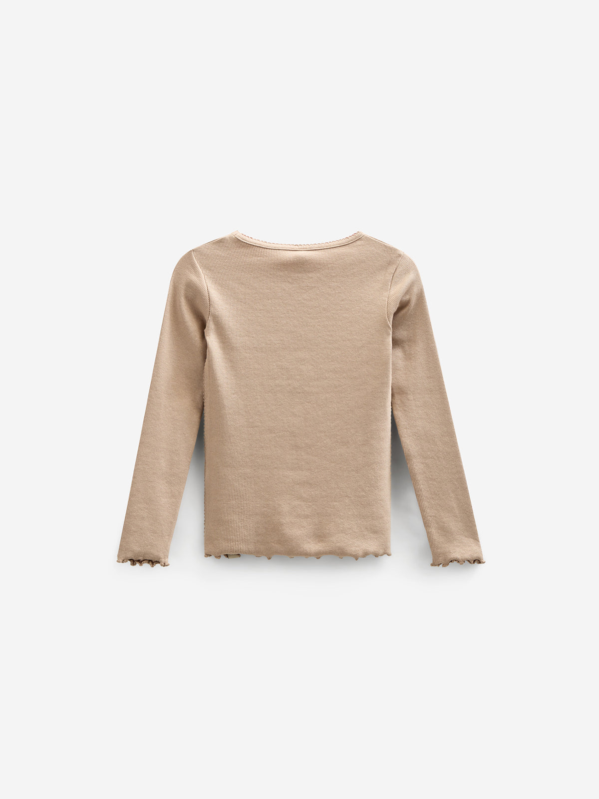 Langærmet Rib T-shirt i Modal med picot-kant - Tween - Caffe Latte | 100787 Mia