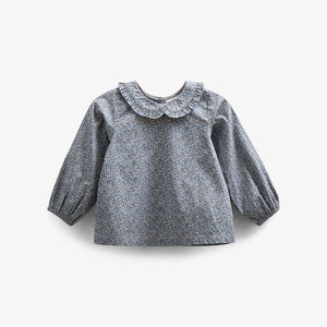 Bluse i bomulds-poplin med Print og Krave - Kids - Blue | 100798 Allie