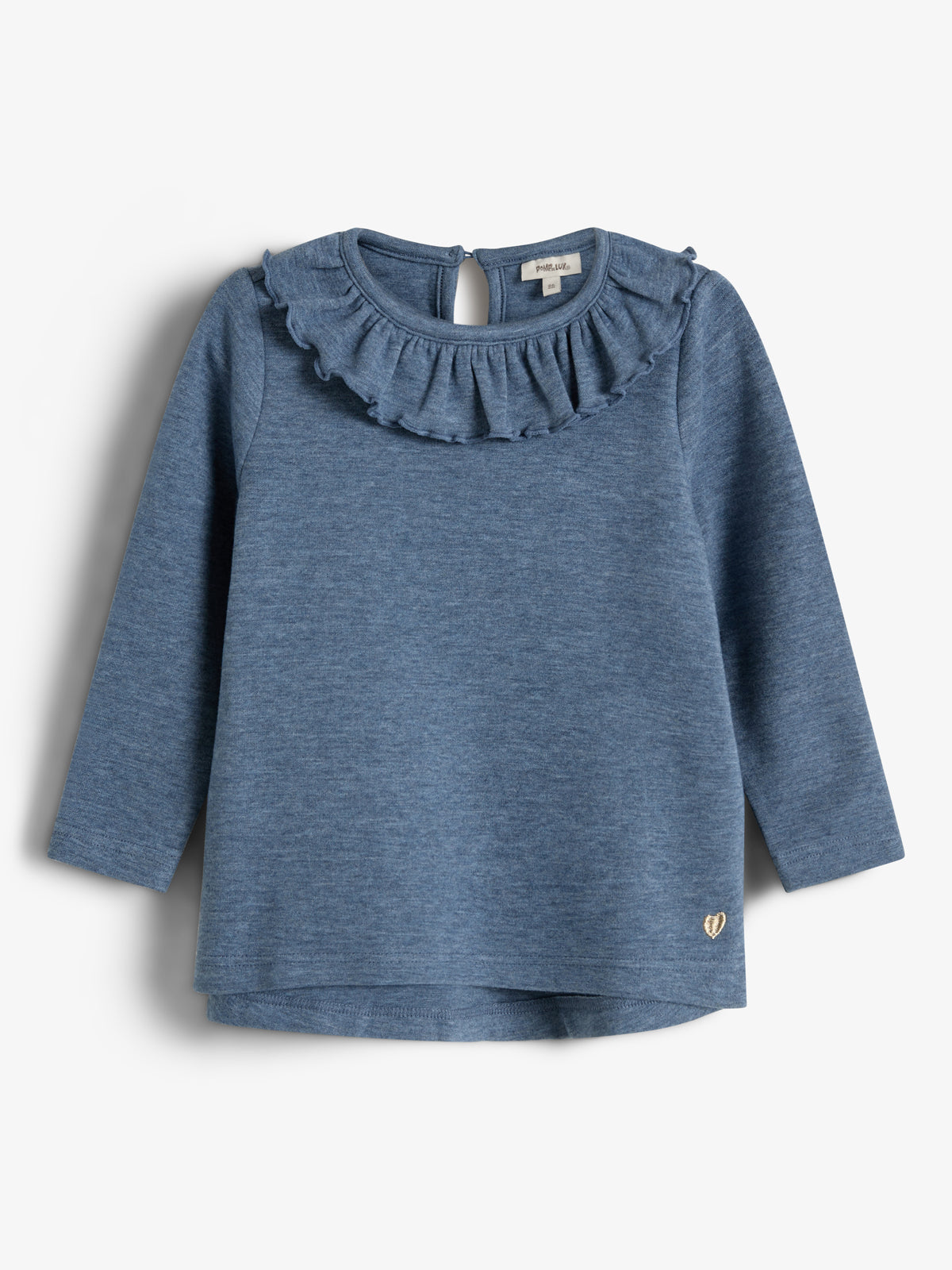 Bluse med Pierrot-krave i plysjersey - Little - Blue Melange