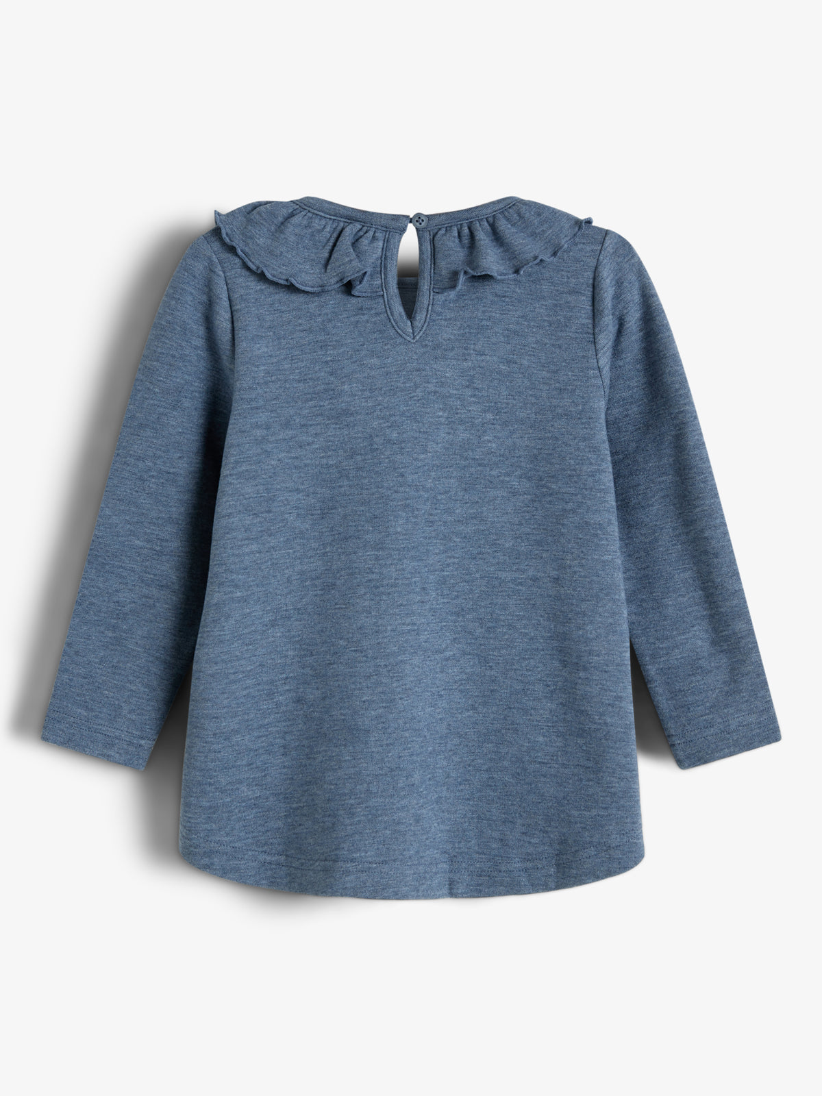Bluse med Pierrot-krave i plysjersey - Little - Blue Melange
