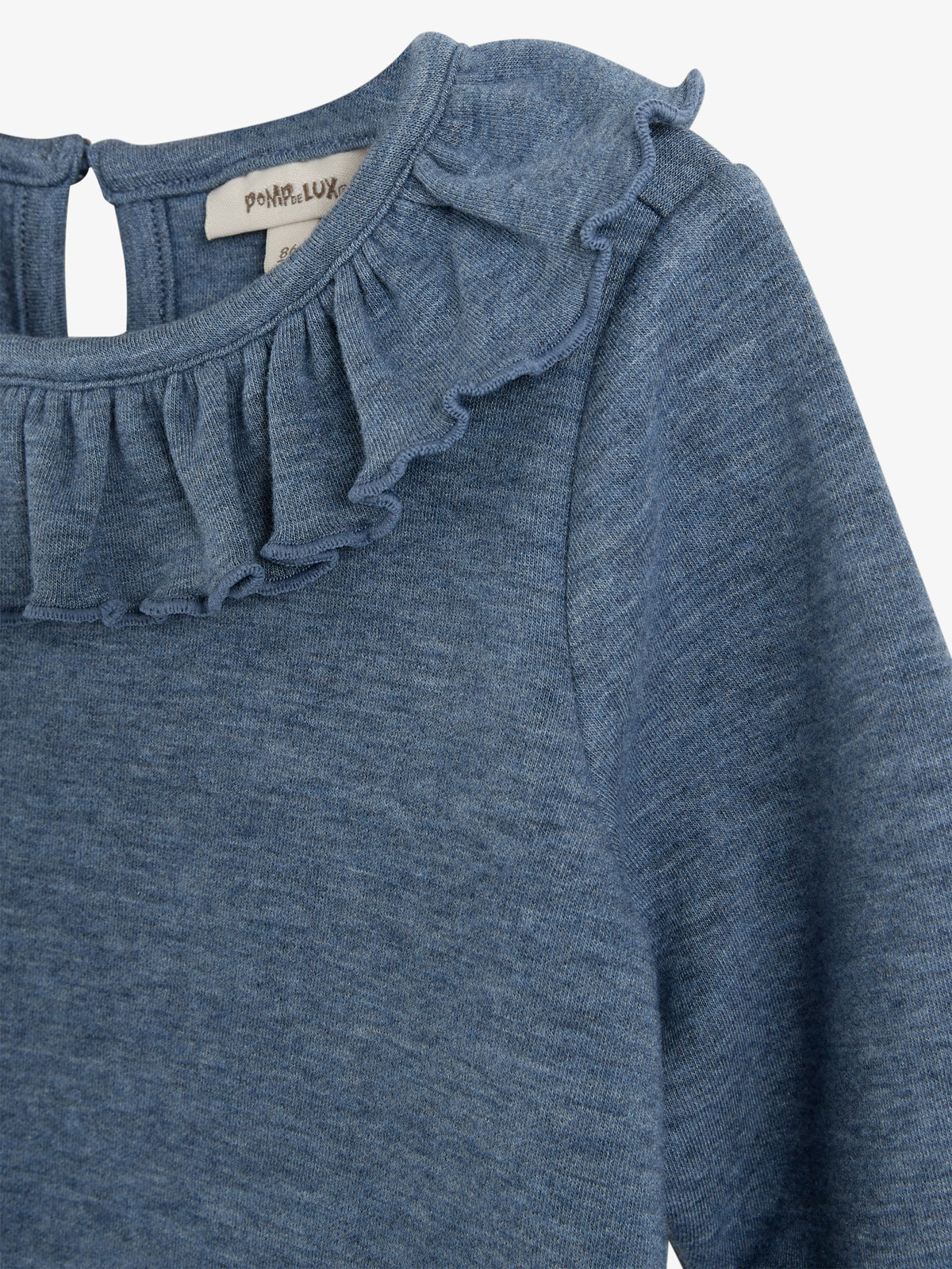 Bluse med Pierrot-krave i plysjersey - Little - Blue Melange
