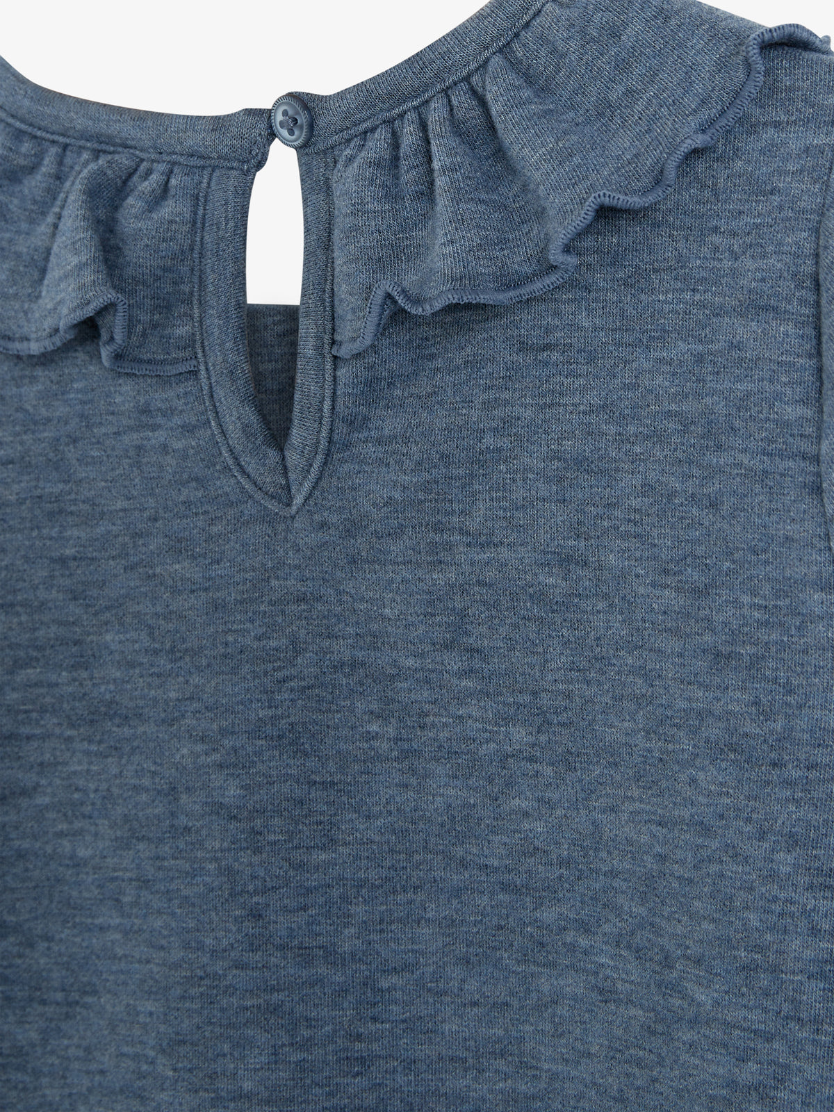 Bluse med Pierrot-krave i plysjersey - Little - Blue Melange
