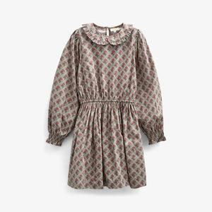 Kjole i bomulds-poplin med Print og elastik i taljen - Tween - Green w. Vintage Red | 100800 Amine