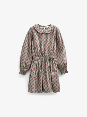 Kjole i bomulds-poplin med Print og elastik i taljen - Tween - Green w. Vintage Red | 100800 Amine