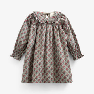 Kjole i bomulds-poplin med Print - Kids - Green w. Vintage Red | 100802 Amine