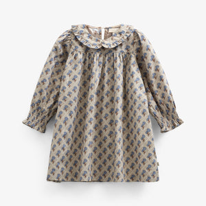 Kjole i bomulds-poplin med Print - Kids - Caffe Latte w. Blue | 100803 Amine
