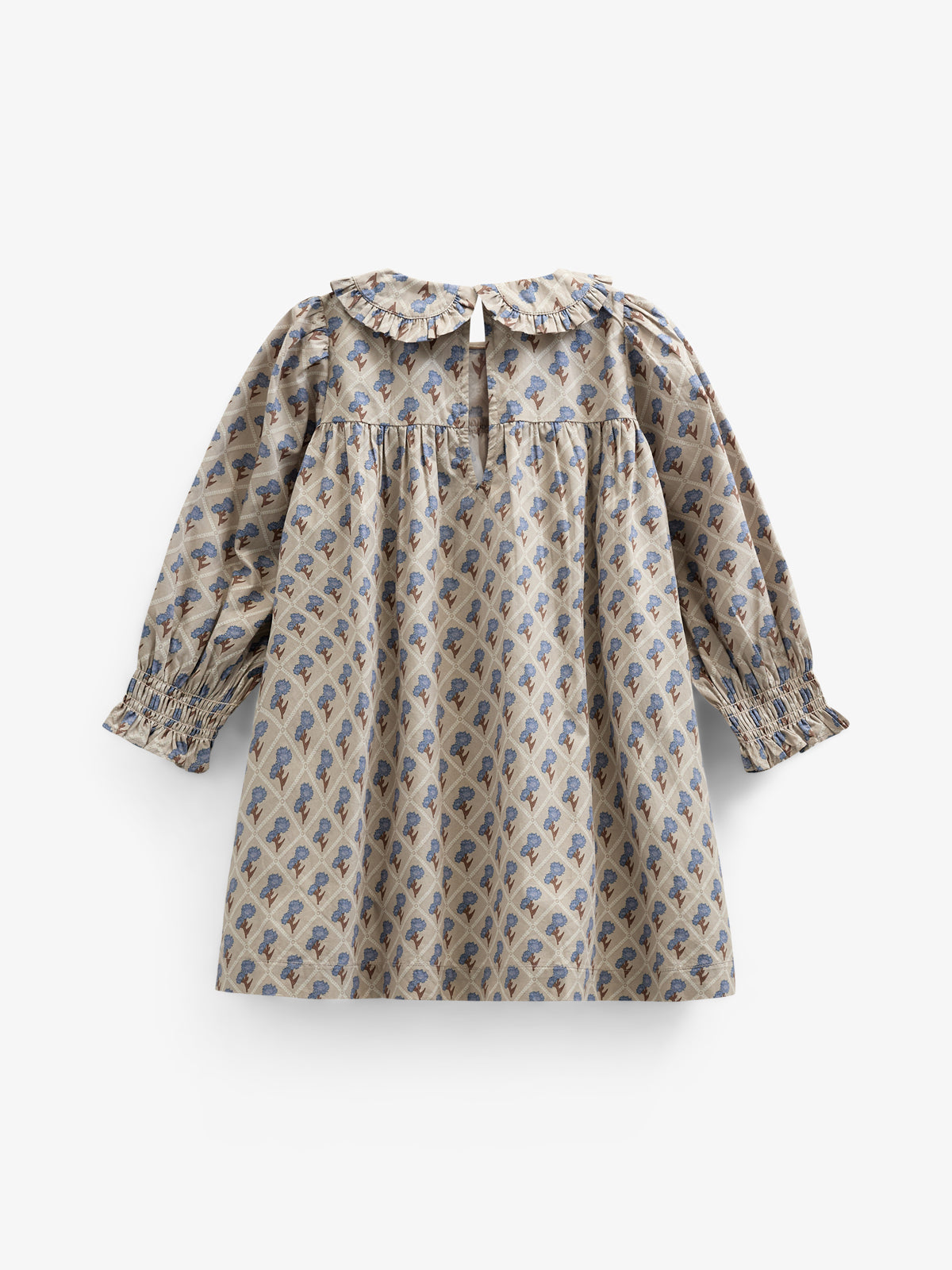Kjole i bomulds-poplin med Print - Kids - Caffe Latte w. Blue | 100803 Amine