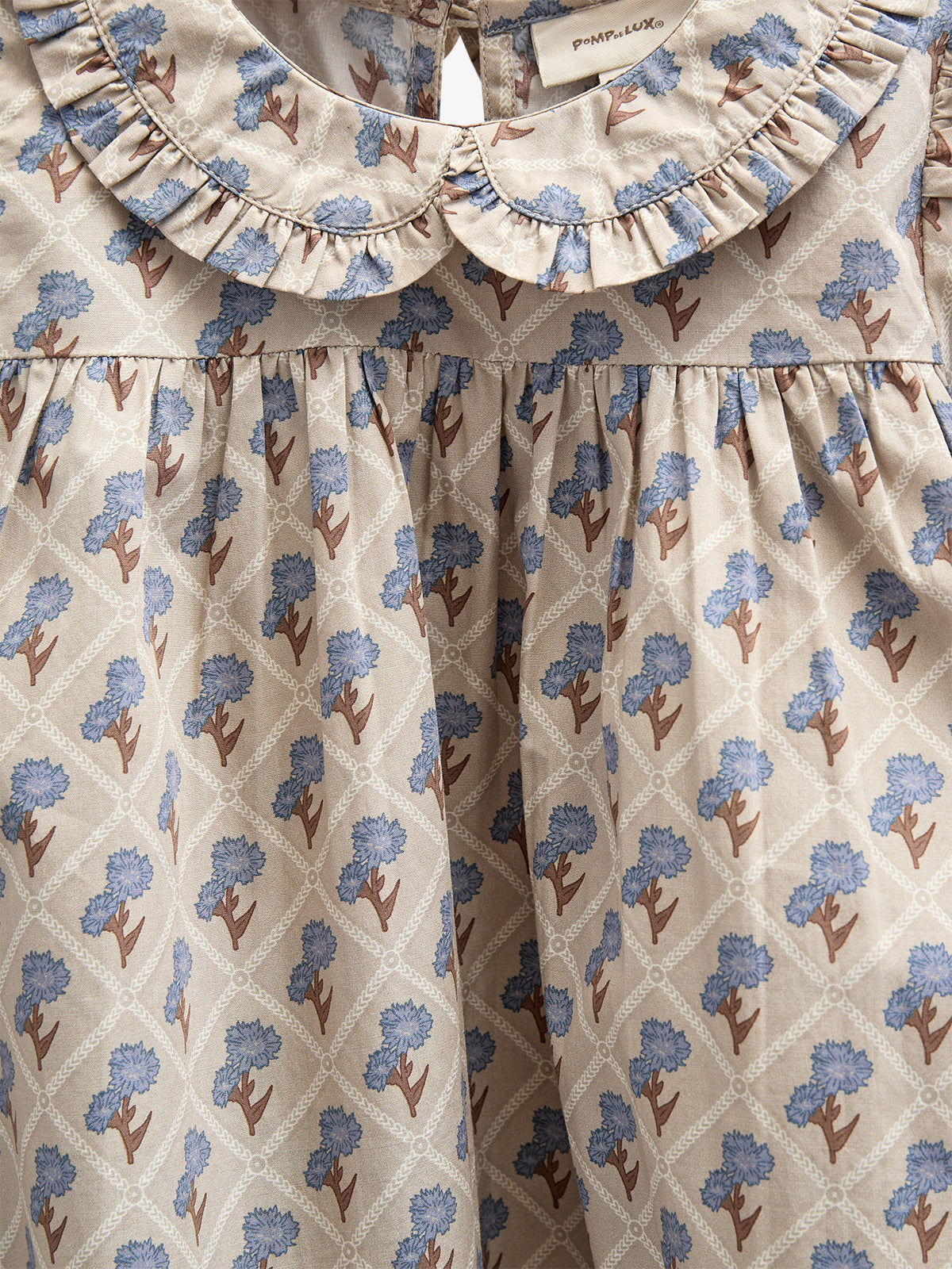 Kjole i bomulds-poplin med Print - Kids - Caffe Latte w. Blue | 100803 Amine