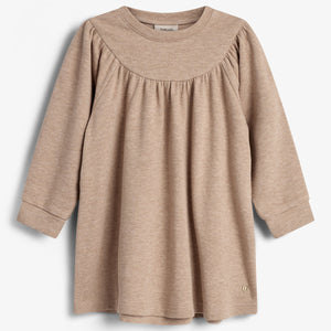 Kjole i plysjersey - Little - Beige Melange