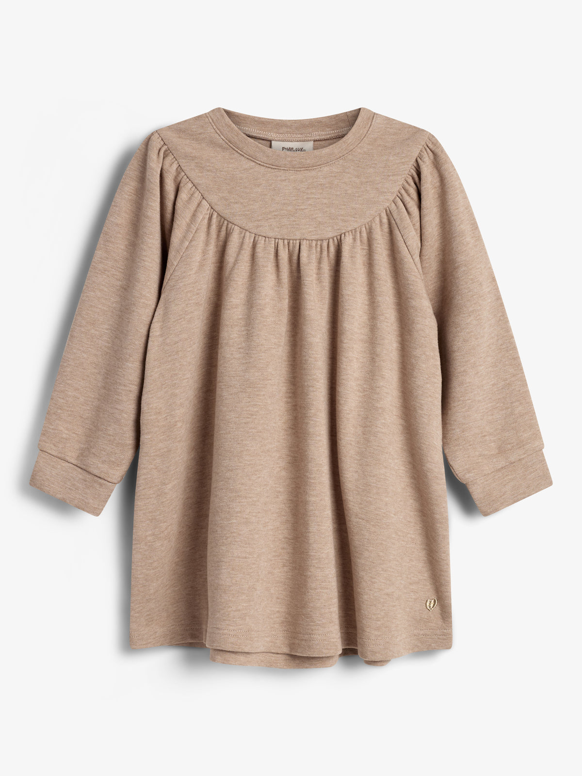 Kjole i plysjersey - Little - Beige Melange