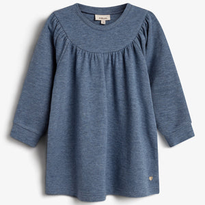 Kjole i plysjersey - Little - Blue Melange
