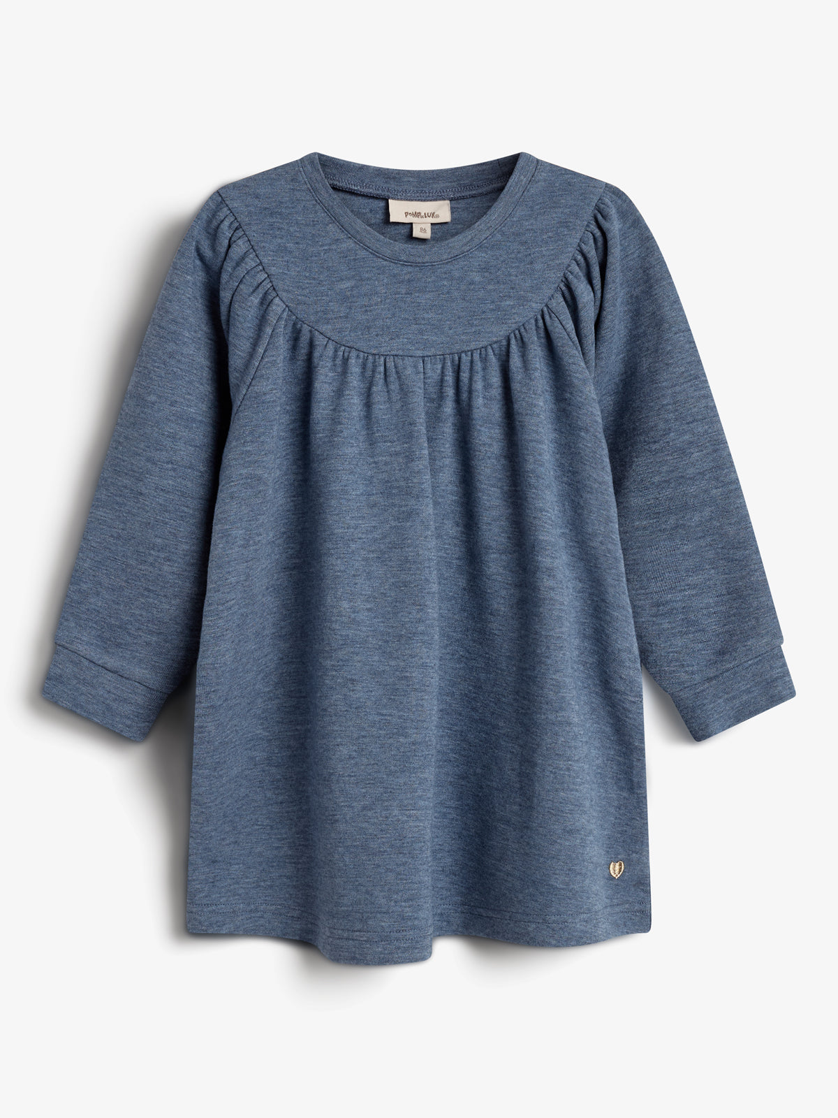 Kjole i plysjersey - Little - Blue Melange