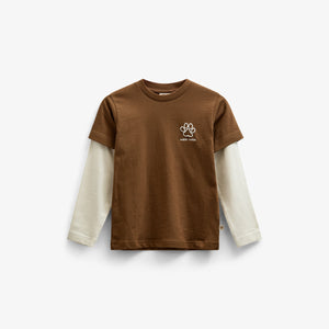 Boxy T-shirt med dobbeltærmer - Kids - Coffee | 100838 Alex