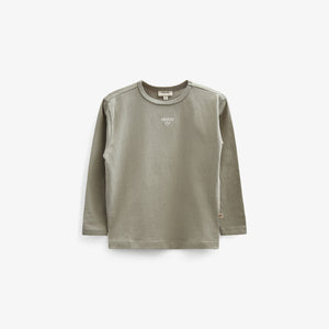 Langærmet T-shirt med Broderi - Kids - Dusty Green | 100856 Brandon