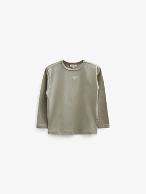 Langærmet T-shirt med Broderi - Kids - Dusty Green | 100856 Brandon