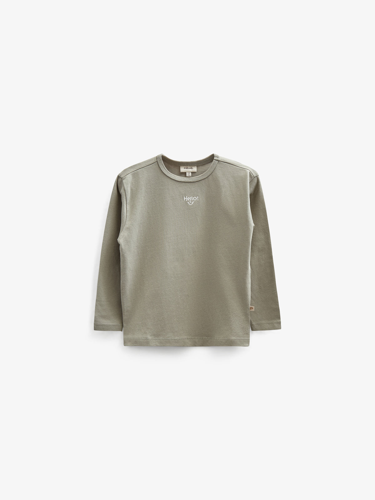 Langærmet T-shirt med Broderi - Kids - Dusty Green | 100856 Brandon