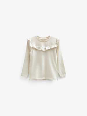 Jersey-bluse med flæser - Tween - Off White | 100863 Talia