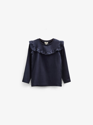 Jersey-bluse med flæser - Tween - Navy | 100865 Talia