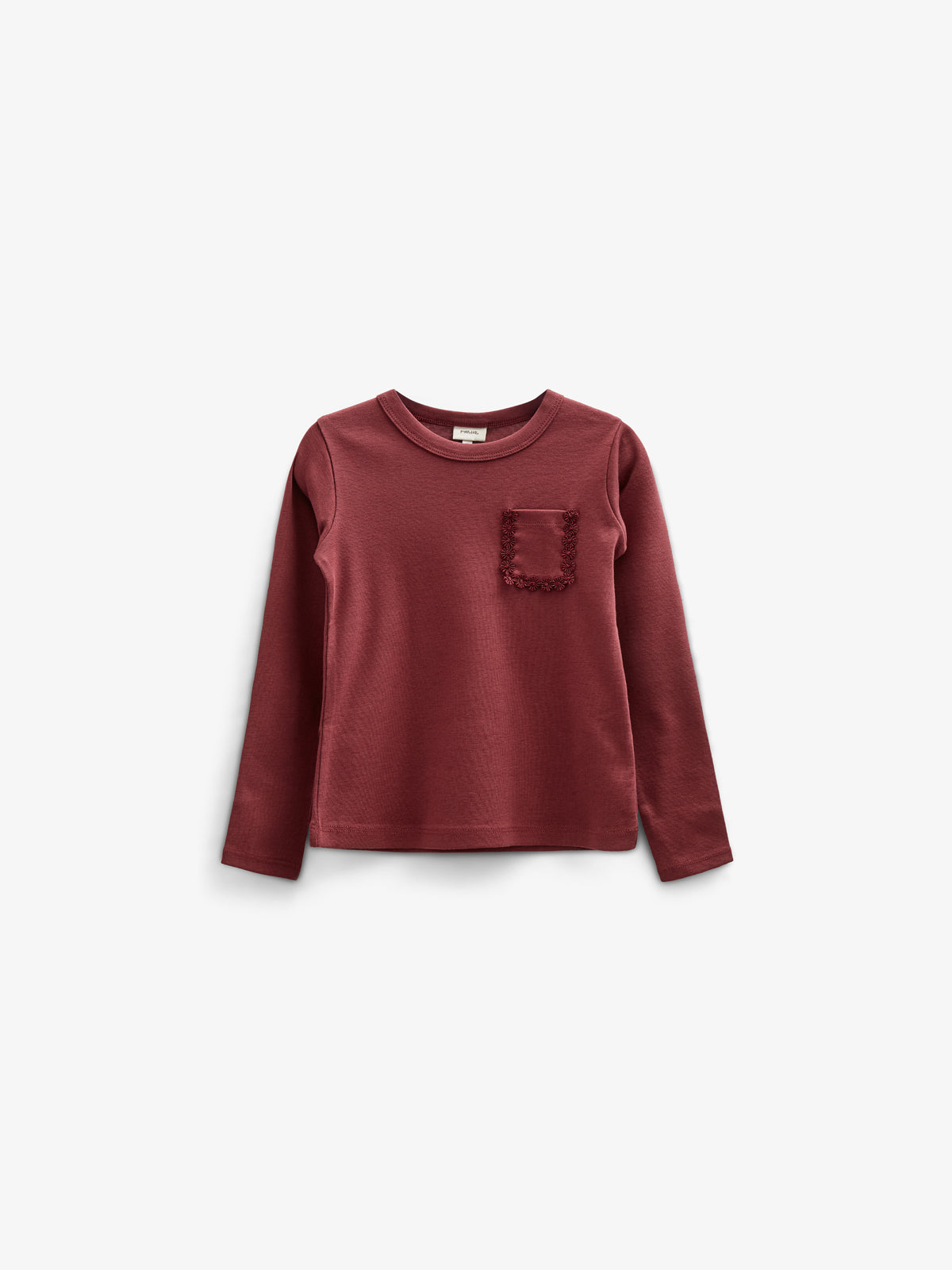 Langærmet T-shirt med brystlomme - Kids - Burgundy | 100868 Sienna