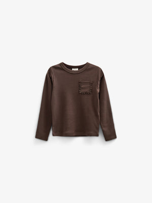 Langærmet T-shirt med brystlomme - Kids - Chocolate | 100870 Sienna