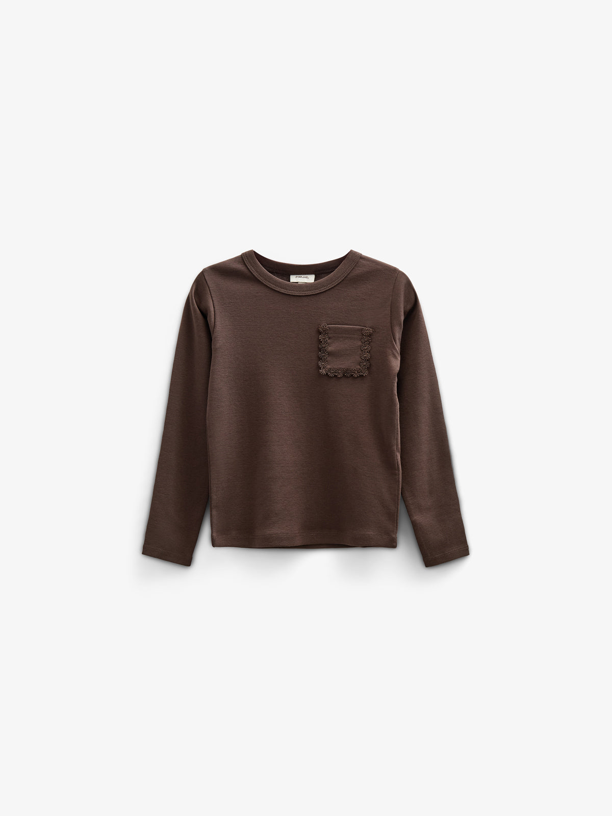 Langærmet T-shirt med brystlomme - Kids - Chocolate | 100870 Sienna